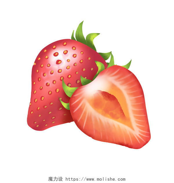 手绘写实草莓原创水果素材水果水彩